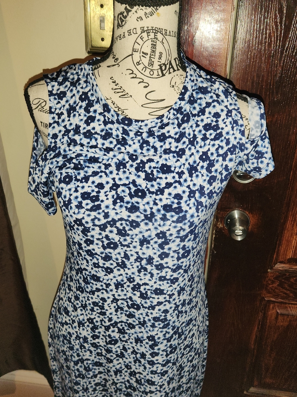 Michael Kors Blue Floral Cold-Shoulder Dress Size Small